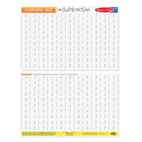 [1แผ่นรียูส] รุ่น 5032 แผ่นเรียนรู้2ด้าน รองจานทานข้าว เขียน&ระบายสีแล้วลบออกได้ รุ่นลบเลข Melissa & Doug  Write-A-Mat Learning Mat - Subtraction