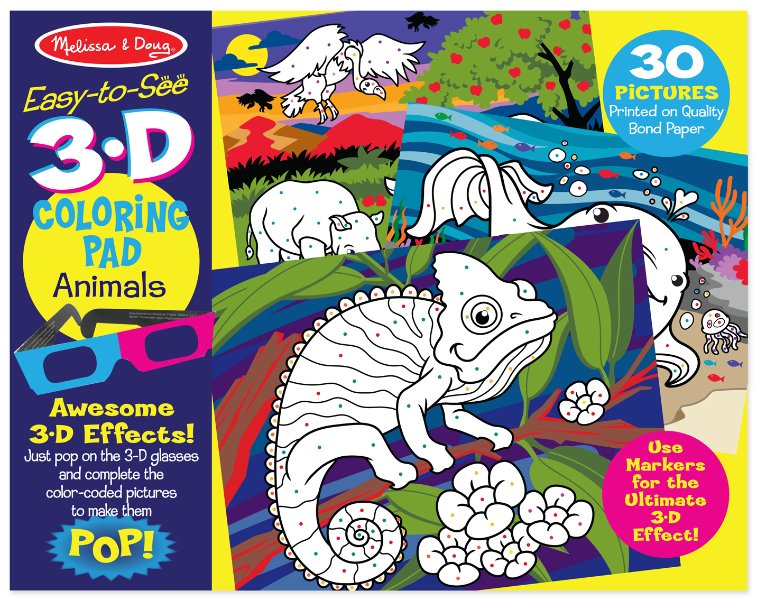 Melissa & Doug รุ่น 9965 3D Coloring Book! - Animal สมุดระบายสีตามจุด 3 มิติ ลายสัตว์ ฝึกการมีสมาธิ การดีไซน์ ความสนใจทางศิลปะ