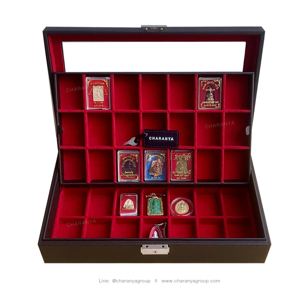 Amulet Storage Box กล่องพระเครื่อง 42 ช่อง มีกุญแจล็อค