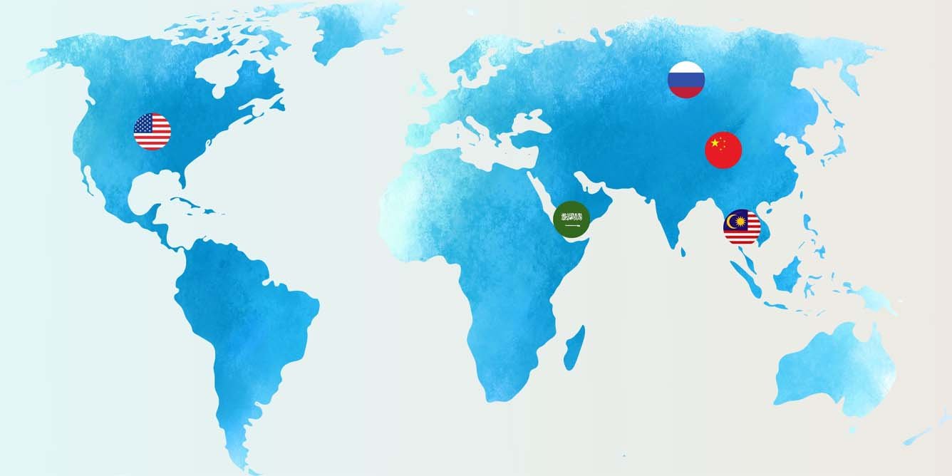 Map on countries that works with flyinc drone companies with blue and white colour