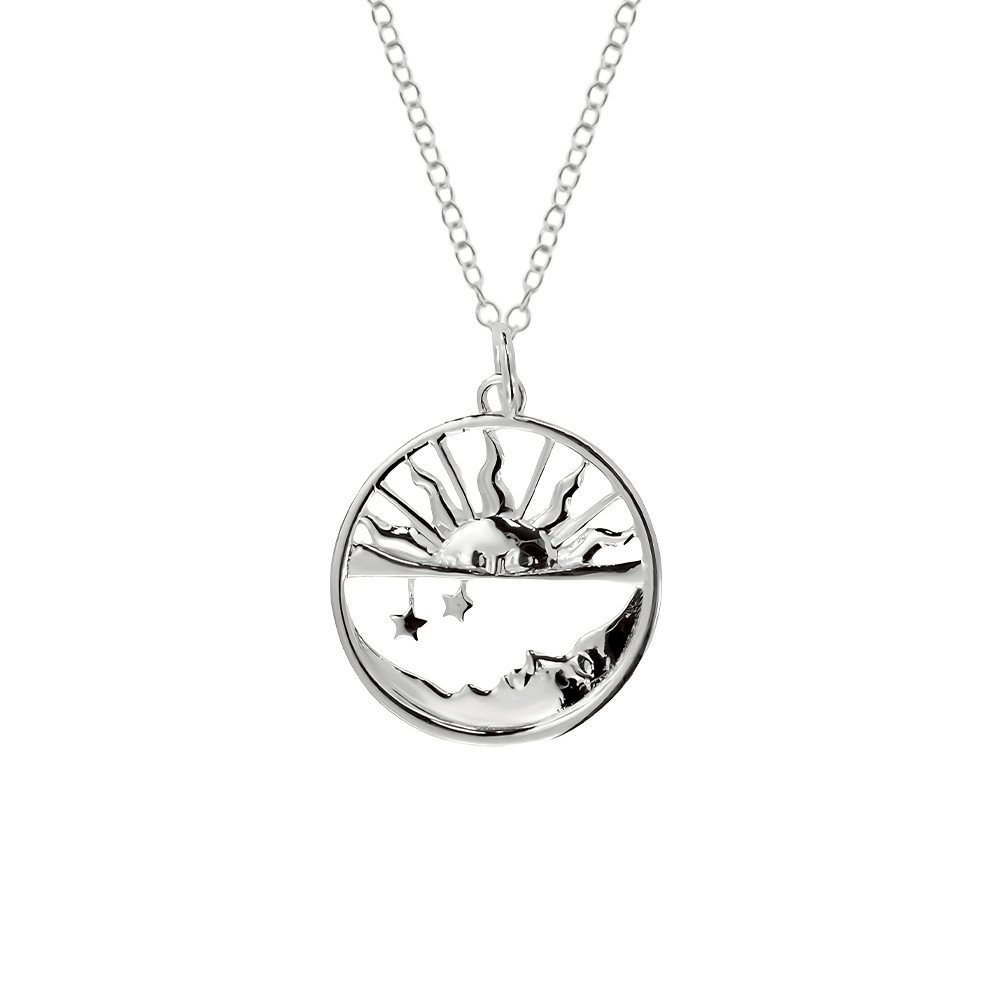 Sterling Silver Sun & Moon Pendant With Chain 18 Inches