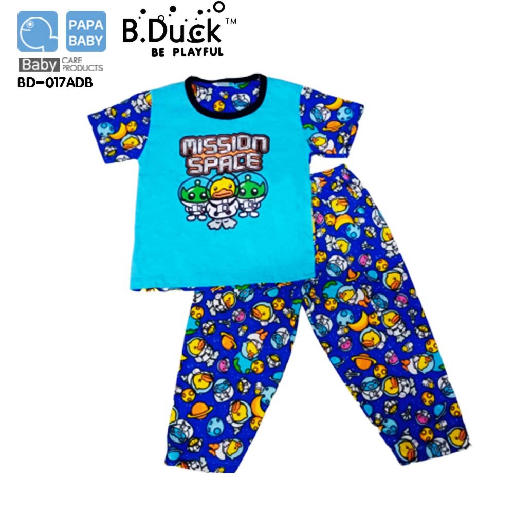B.Duck ชุดนอนคอกลมลายเป็ดอวกาศ เสื้อแขนสั้น กางเกงขายาว รุ่น BD017ABD สำหรับน้อง 2 -10 ขวบ