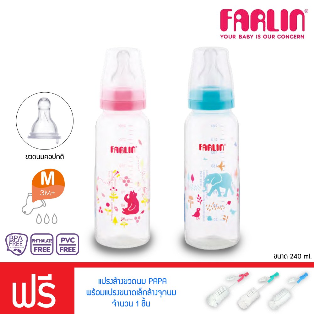 Farlin ขวดนมเด็ก คอมาตรฐาน ขวด PP 240 ml. แพ็ค2ขวด รุ่น FL-TOP41012