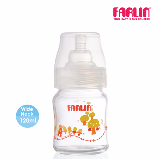 ขวดนมแก้ว คอกว้าง 120 ml Wide Neck α-33 Glass Feeding Bottle รุ่น FL-TOPB00112