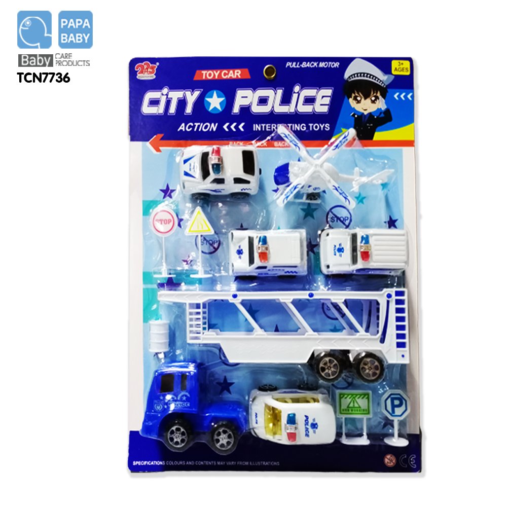FIN ชุดรถและเครื่องบินตำรวจของเล่นแบบแผง 11 ชิ้น City police toy set รถมีเกียร์สามารถพุ่งไปด้านหน้าได้ รุ่น TCN7736