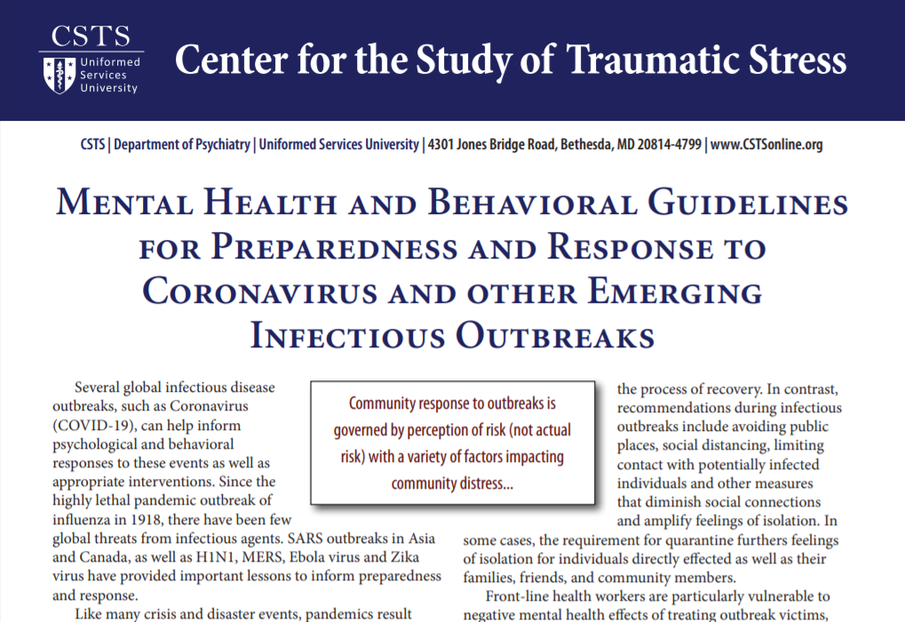 Mental Health Behavioral Guidelines Response to Coronavirus Outbreaks