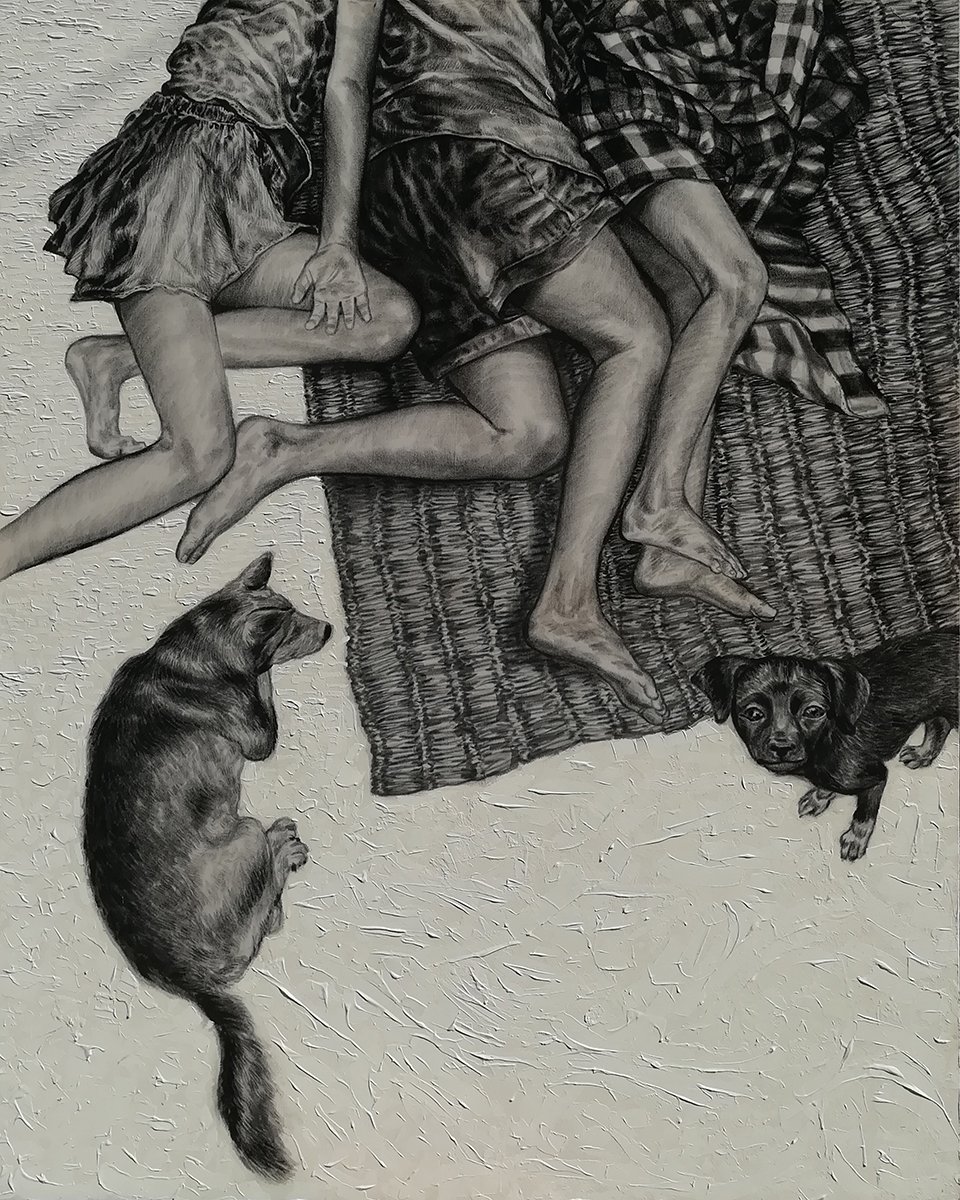 Resting, 150x120 c.m., charcoal and acrylic on fabric, 2011