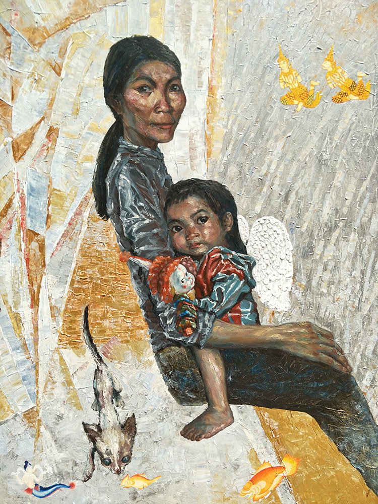 In the Arms of Mother, 102x76 c.m., oil and acrylic on canvas, 2018