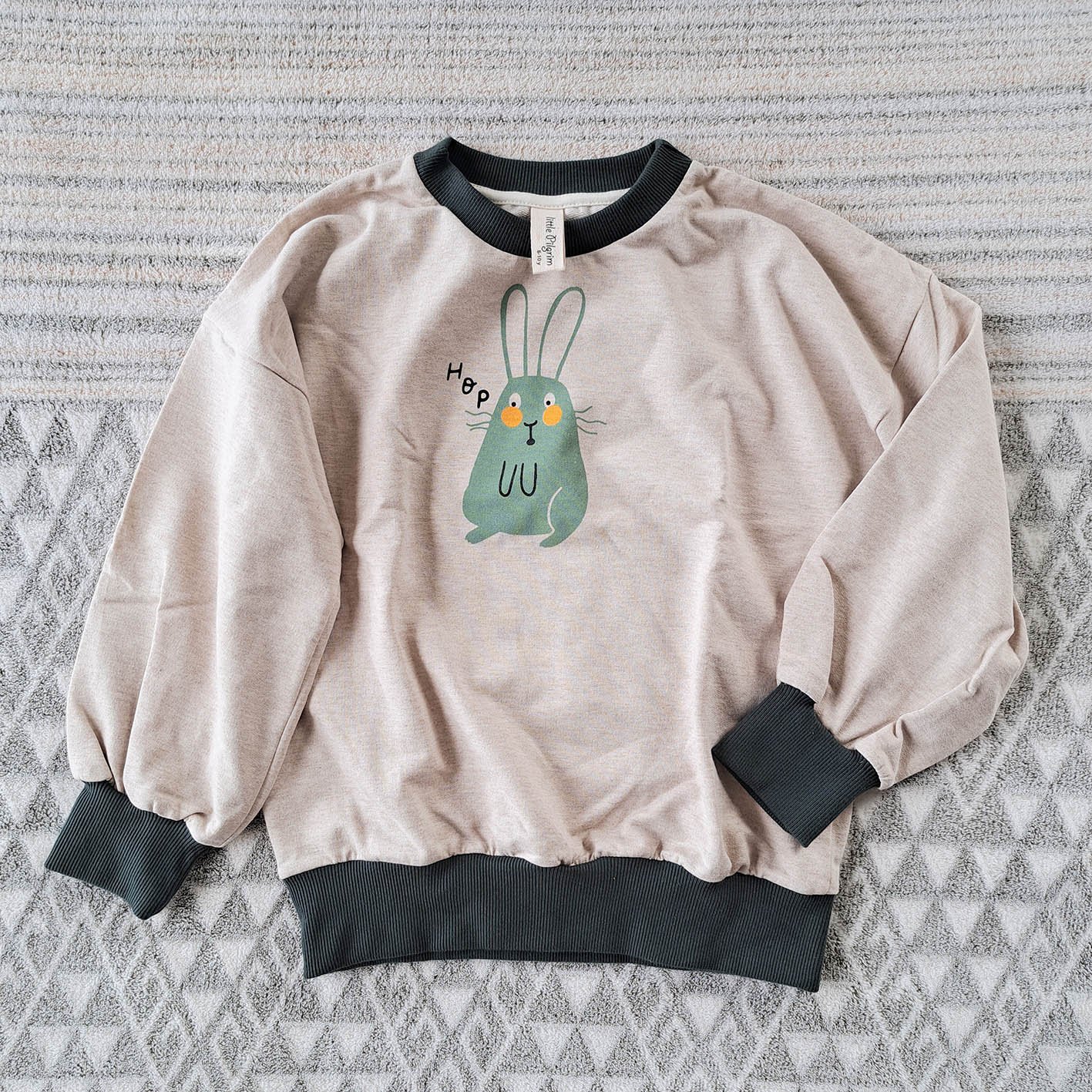 KIDS LOOSE FIT SWEATSHIRT RABBITS /100% COTTON BABY FRENCH TERRY TOPDYDED DUSTY SAND(copy)