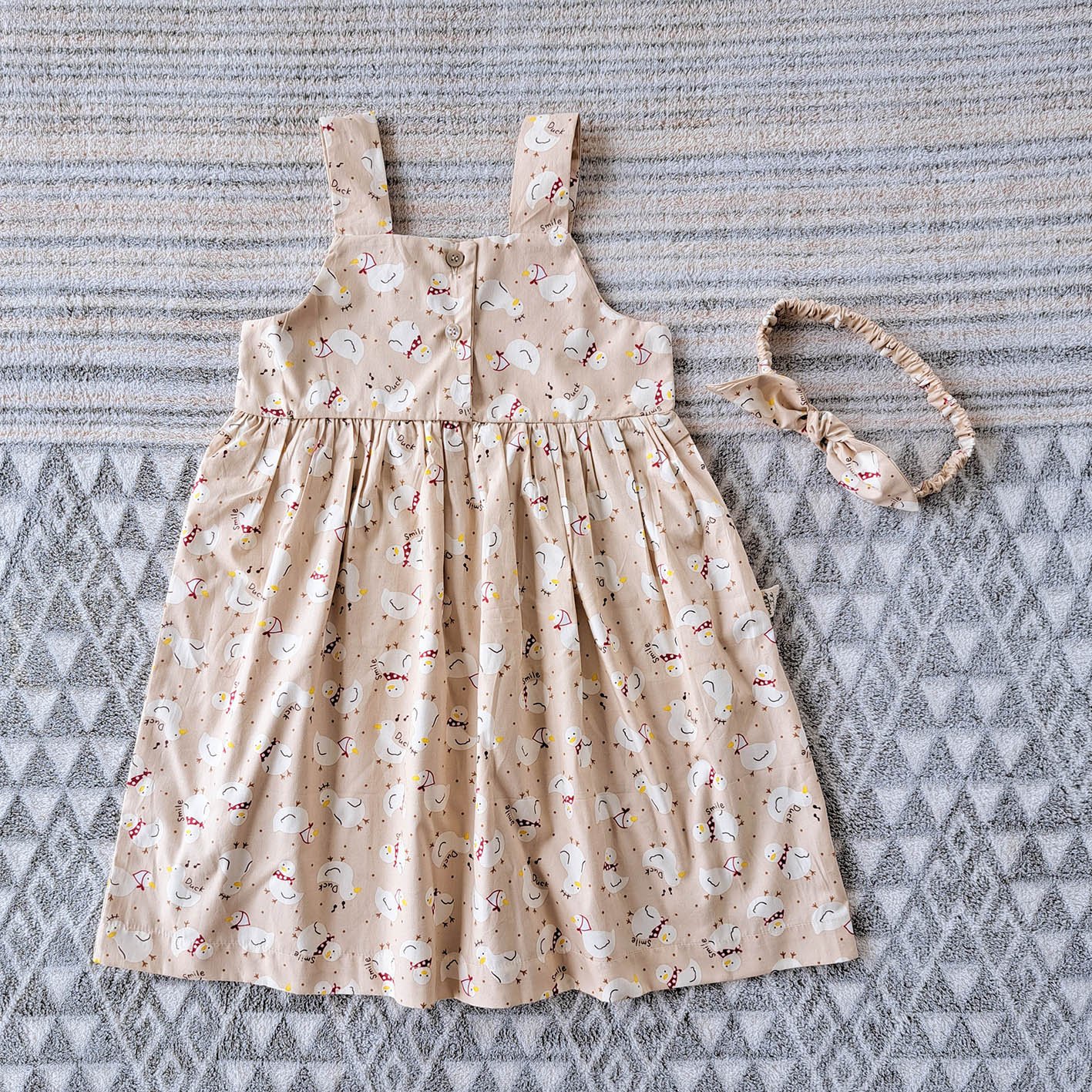 BUTTONS FRONTS DRESS KHAKI DUCK 100% PRINTED COTTON*HEADBAND NOT INCLUDED