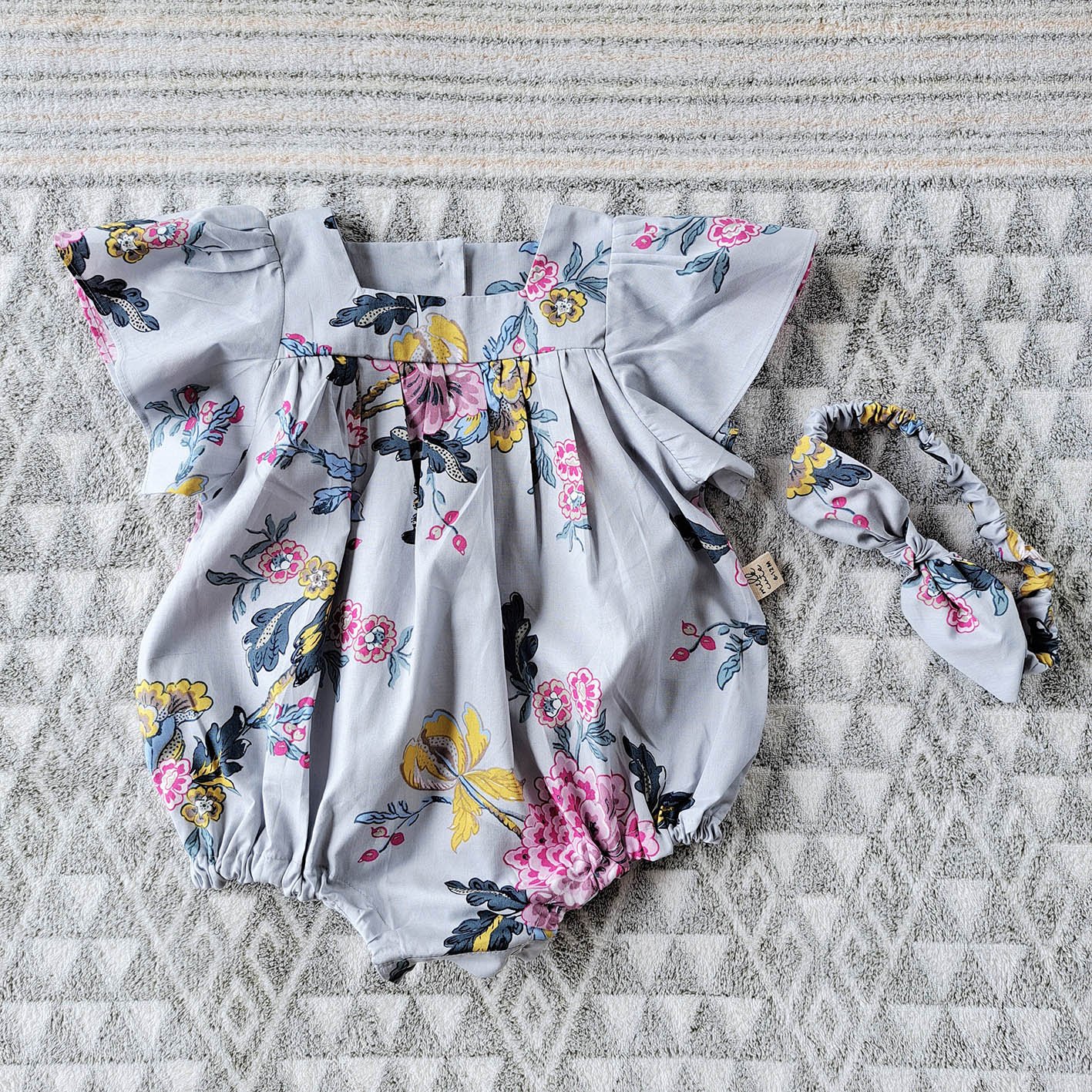 BUTTERFLY SLEEVES PEONY ROMPER 100% PRINTED COTTON*HEADBAND NOT INCLUDED