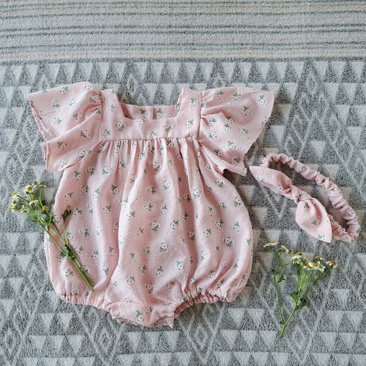BUTTERFLY SLEEVES DAISY ROMPER 100% PRINTED COTTON*HEADBAND NOT INCLUDED