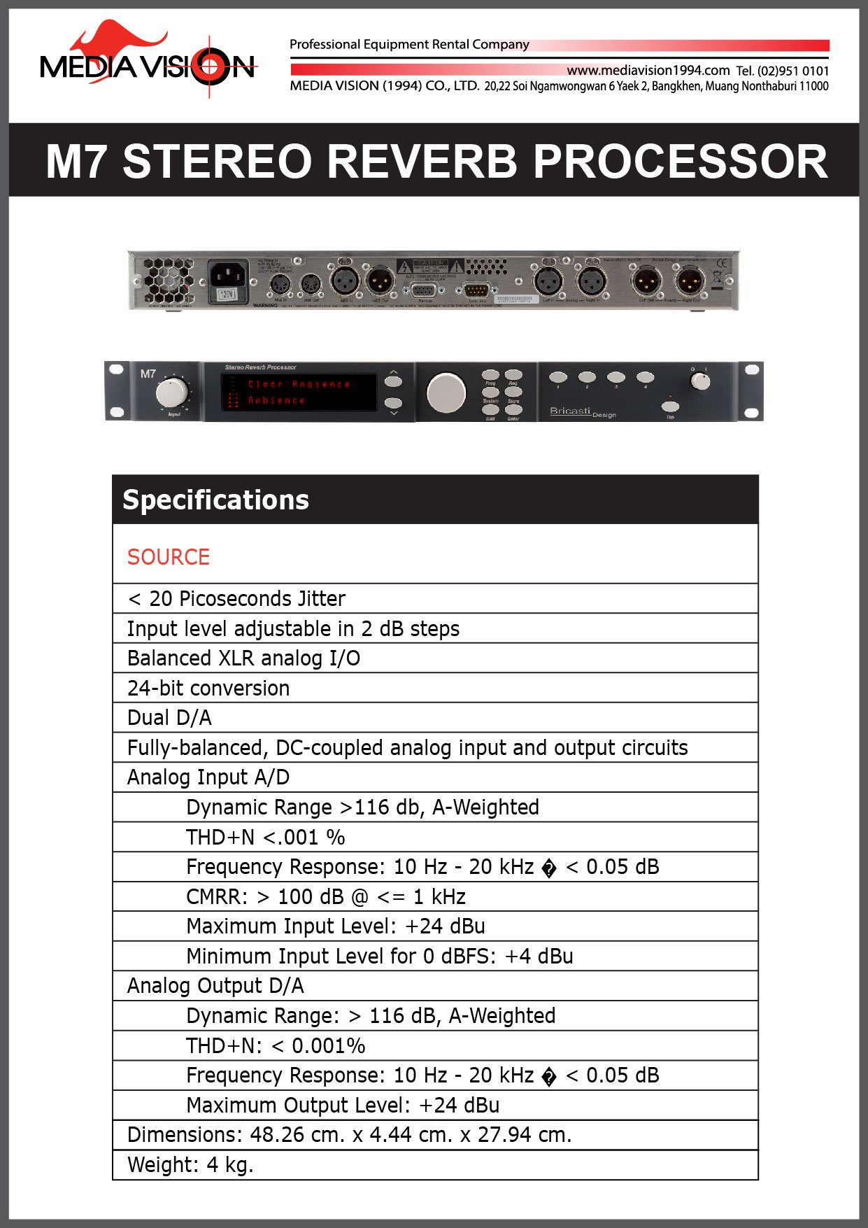M7 STEREO REVERB PROCESSOR
