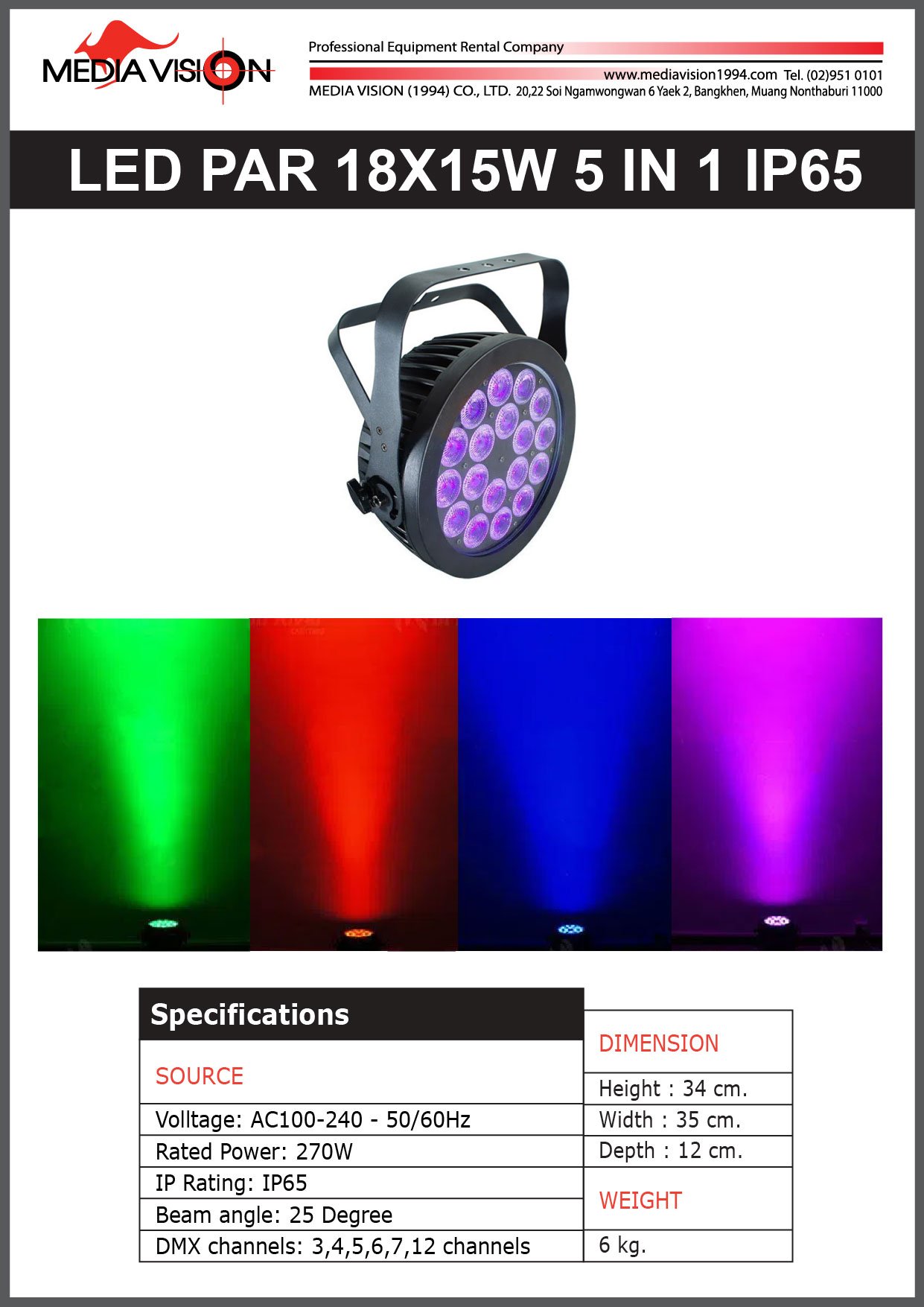 LED PAR 18X15W 5 IN 1 IP65