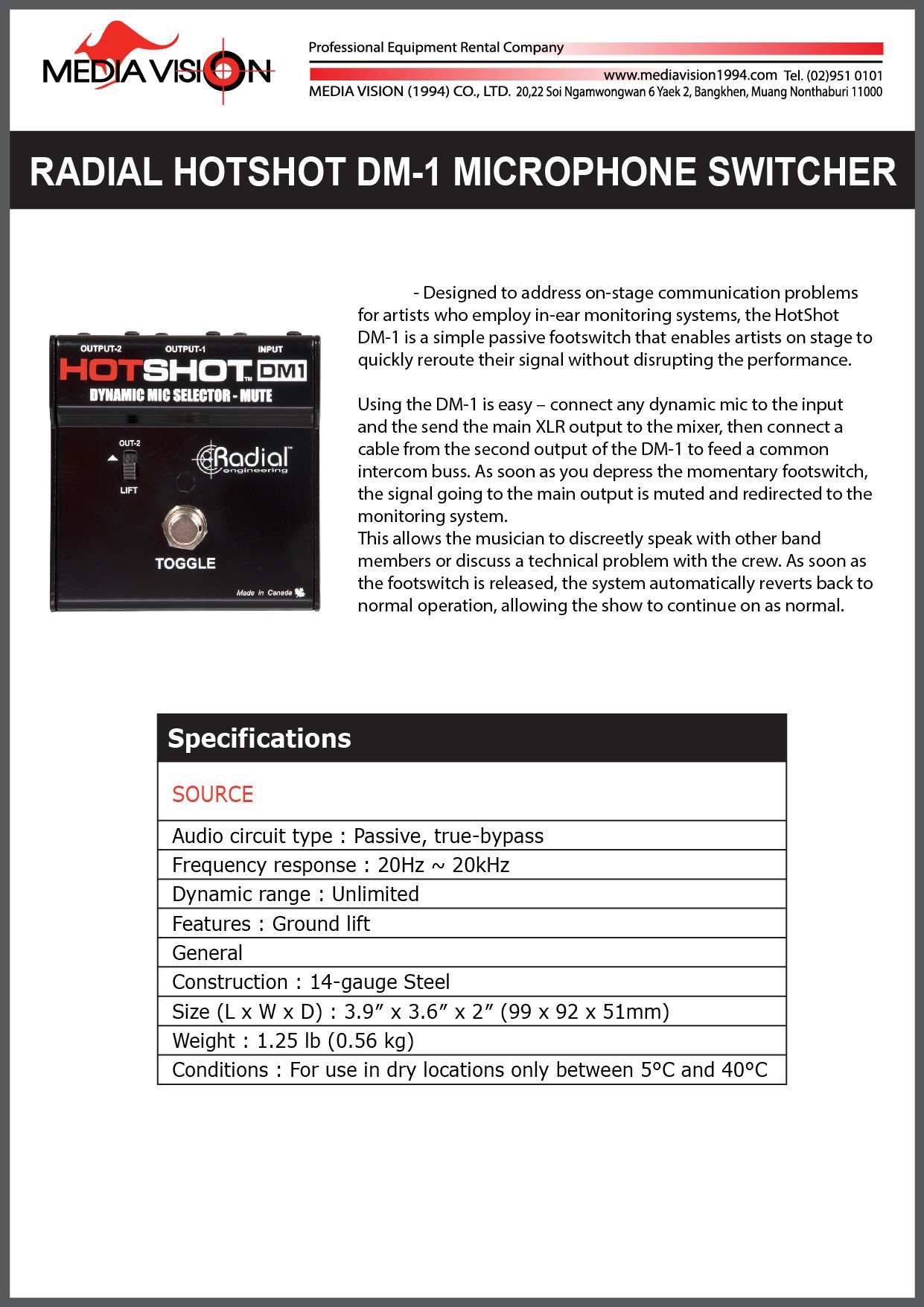 RADIAL HOTSHOT DM-1 MICROPHONE SWITCHER