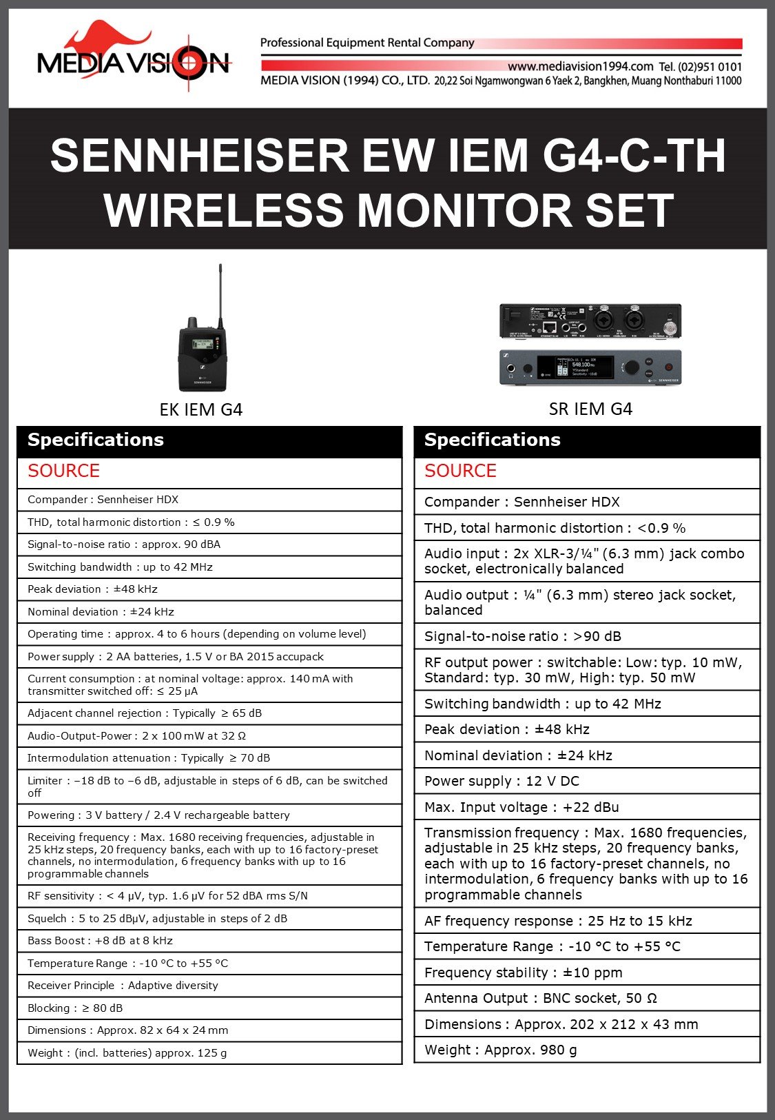 SENNHEISER EW IEM G4-C-TH WIRELESS MONITOR SET