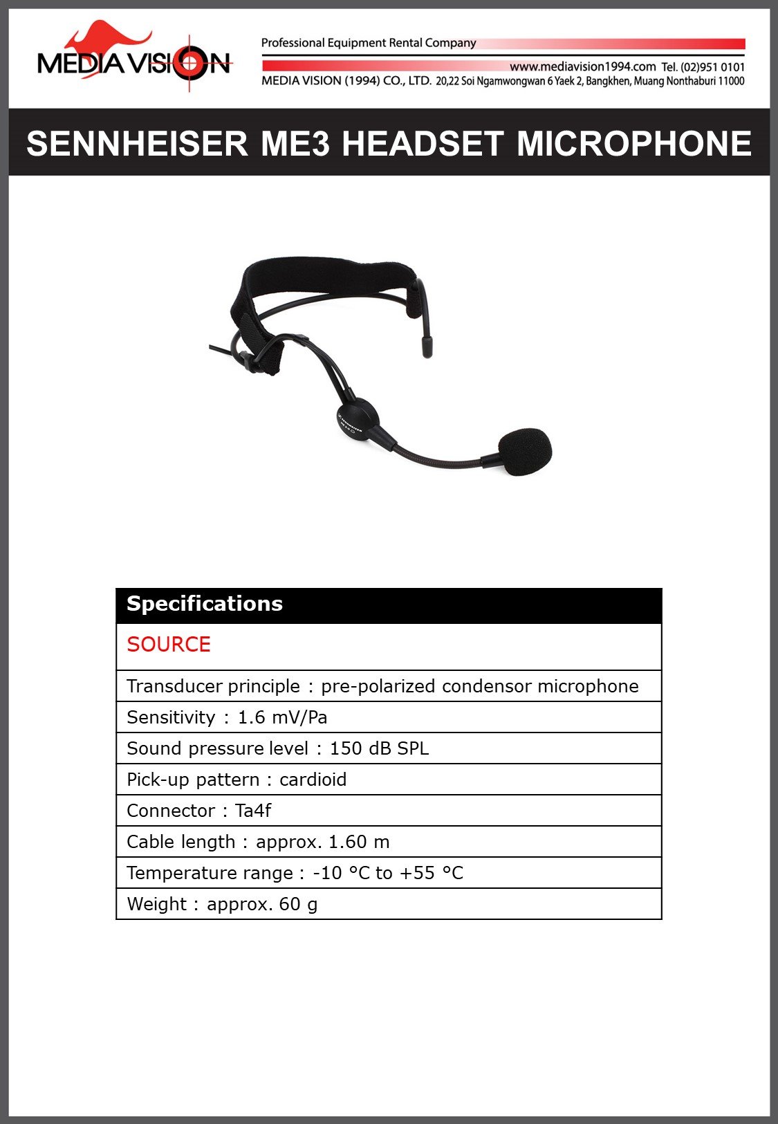 SENNHEISER ME3 HEADSET MICROPHONE