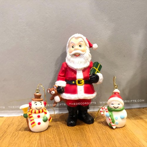 เซตตุ๊กตาไฟเบอร์ ซานต้า+สโนว์แมน (3 ตัว)