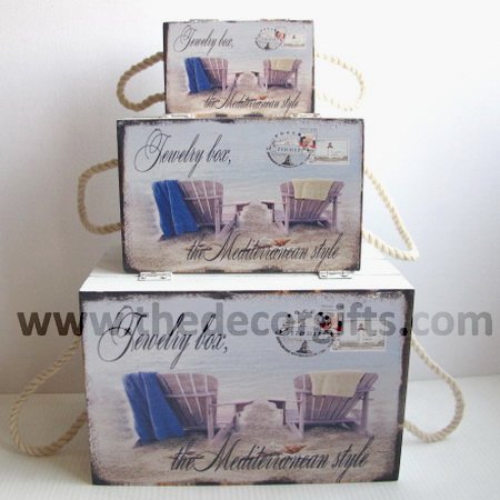 กล่องไม้ Mediterranean (3 ใบ) ลายเก้าอี้ไม้