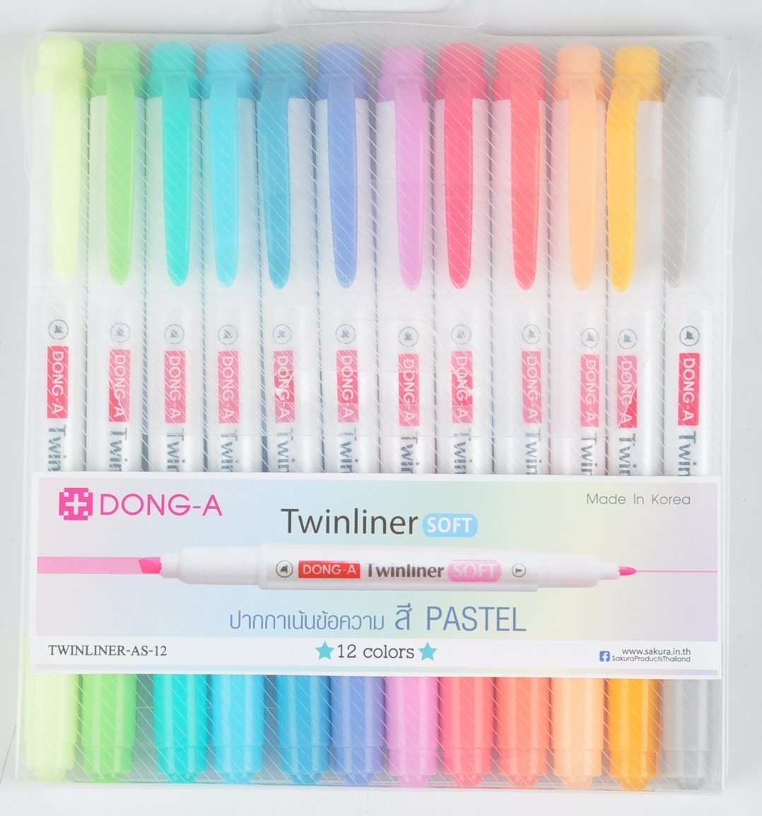ปากกาไฮไลท์2หัว12สี Twinliner SOFT DONG-A 