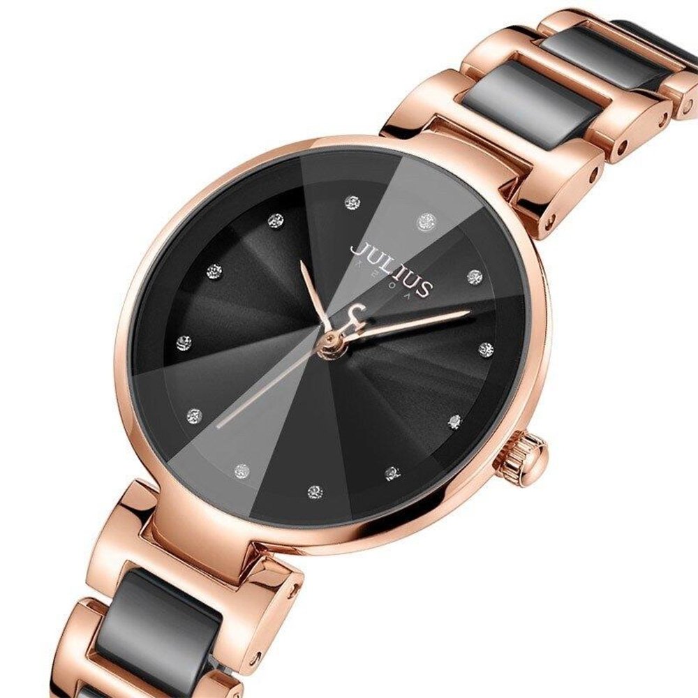 Julius นาฬิกาข้อมือผู้หญิง JA-1209D - สีดำ/โรสโกลด์ - timekeepershop