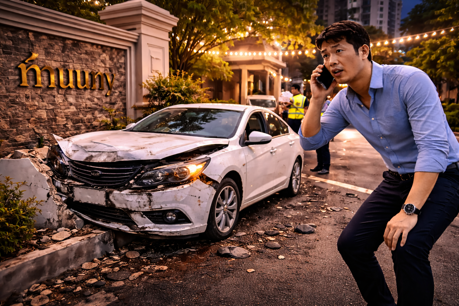 เคสรถชนกำแพงหมู่บ้าน ประกันจ่ายค่าเสียหายอย่างไร