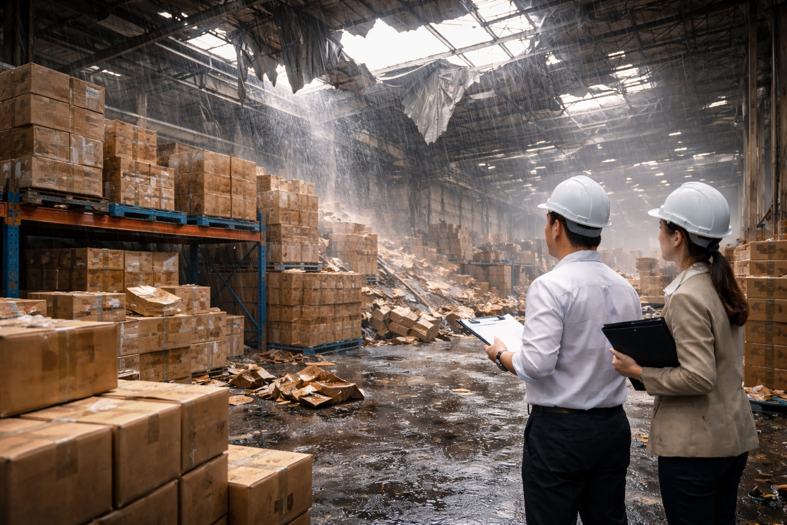 โกดังสินค้าพังจากพายุ สินค้าเสียหายจำนวนมาก ประกันช่วยอย่างไร