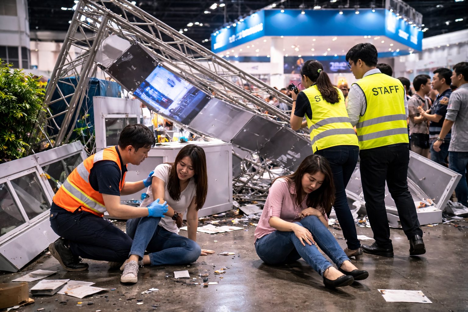 งานแสดงสินค้าบูธล้ม ผู้ร่วมงานได้รับบาดเจ็บ ประกันช่วยอย่างไร
