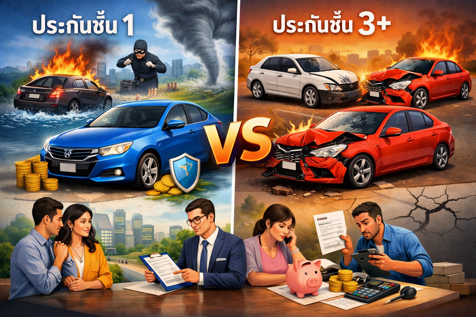 ประกันชั้น 1 vs 3+ ต่างกันยังไง เลือกแบบไหนดี