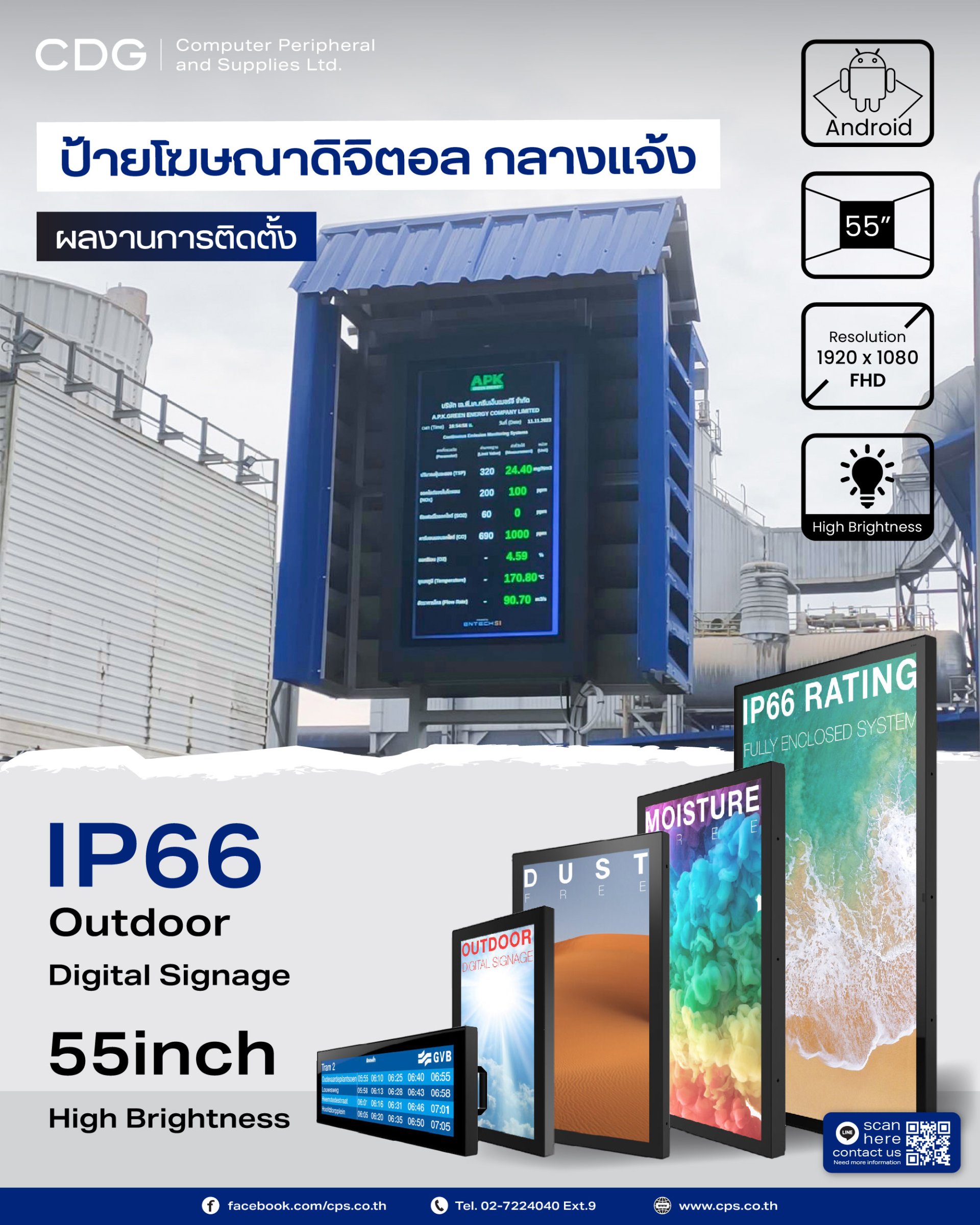 Ip Signage IP66 Outdoor Digital Signage 55inch High Brightness - cps