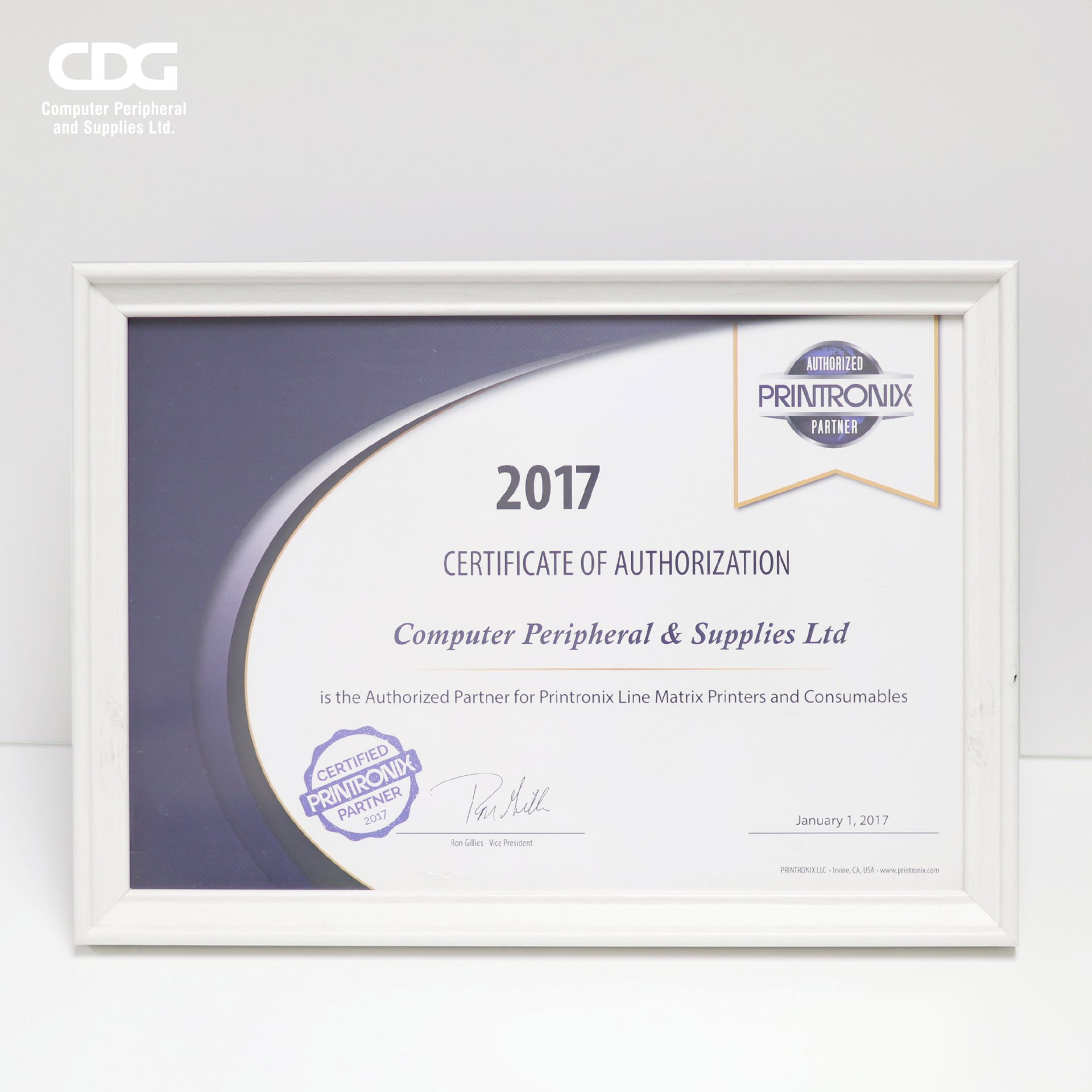 Printronix Certificate of Authorization - cps