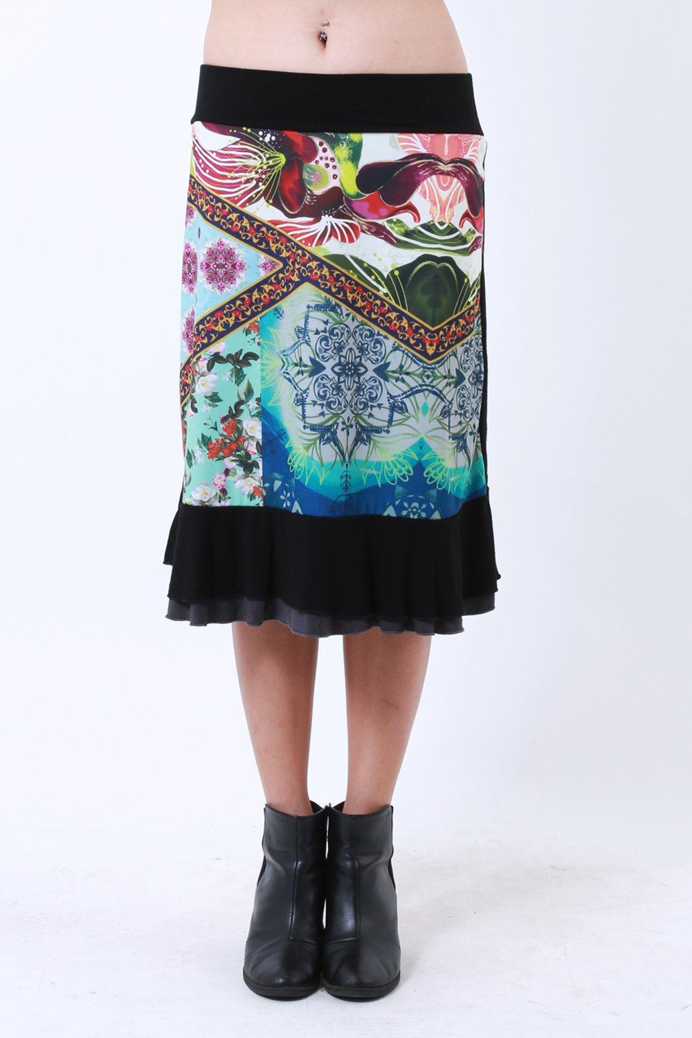 Colorful Ethnic Printed Skirt with Ruffle