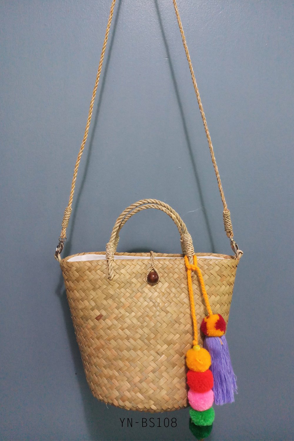 Luna Bag, Round Handwoven Straw Bag with Lavender Purple Tassels – BrunnaCo