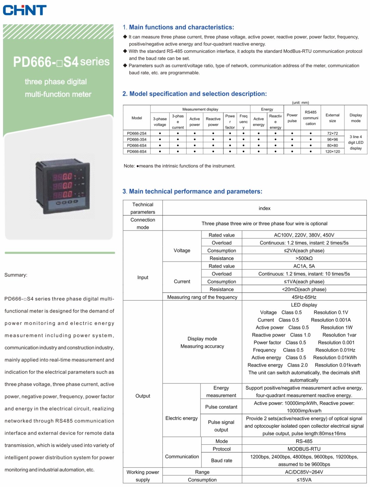 PD6663S4 / Chint เพาเวอร์มิเตอร์ Power Meter Digital (RS485) ราคา