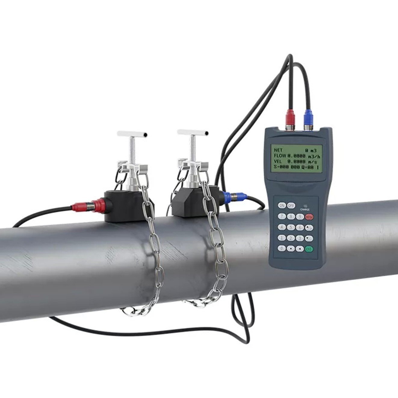 TDS-100H (Sensor M2) มิเตอร์วัดอัตราการไหล เครื่องวัดอัตราการไหล อัลตร้าโซนิก Handheld Ultrasonic Flow Meter Flowmeter with Clamp on Sensor @ ราคา