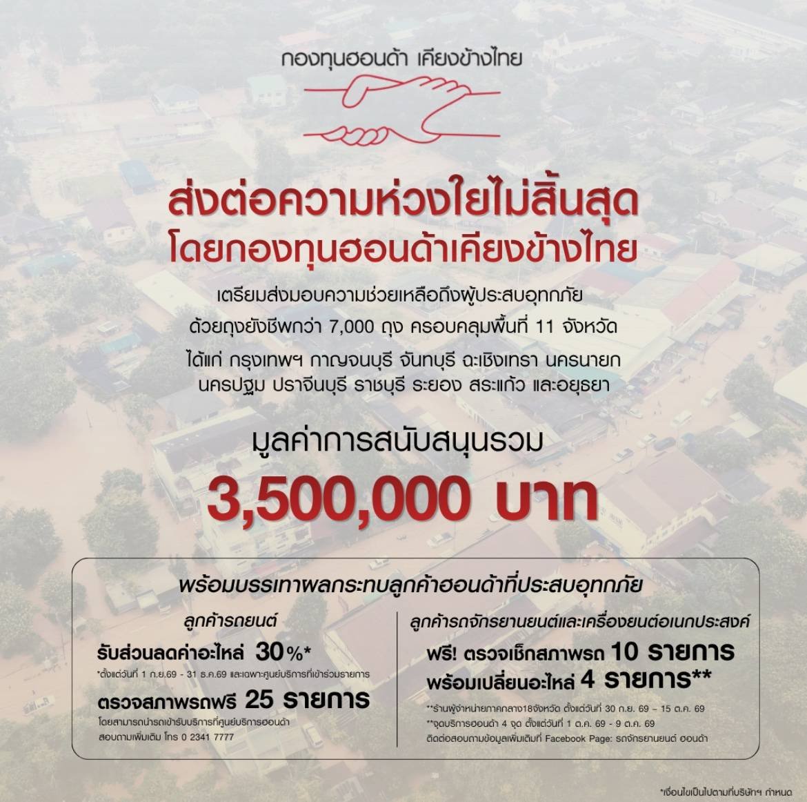 กองทุนฮอนด้าเคียงข้างไทยเดินหน้าช่วยเหลือผู้ประสบอุทกภัยใน 11 จังหวัด พร้อมส่งต่อความห่วงใยผ่านถุงยังชีพ