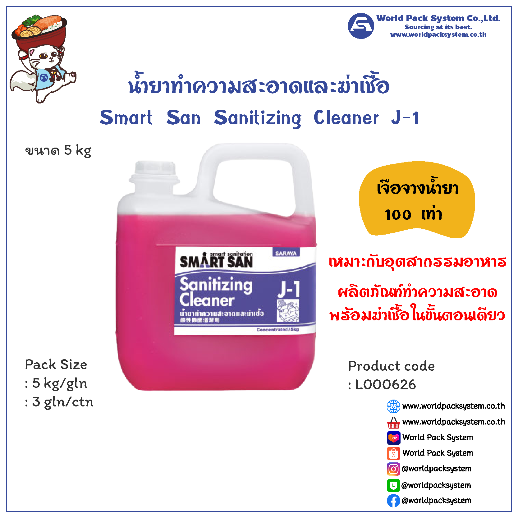 ผลิตภัณฑ์ทำความสะอาดและฆ่าเชื้อ Smart San Sanitizing Cleaner J-1