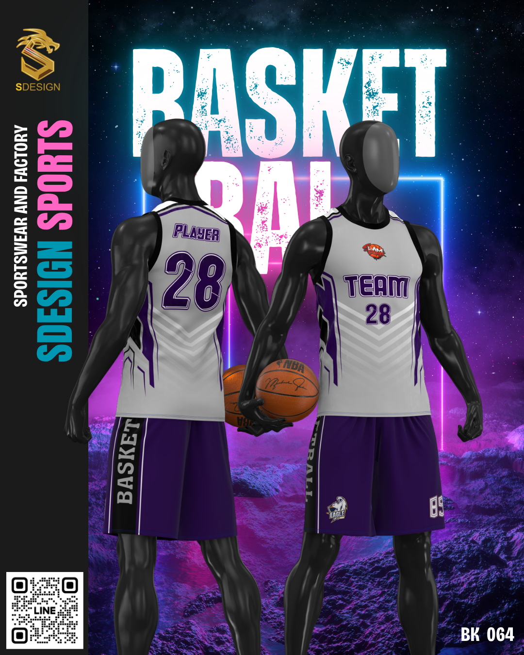 ชุดกีฬาบาสเกตบอล พิมพ์ลายทั้งตัว เนื้อผ้า "นาโนเทค" BK 064