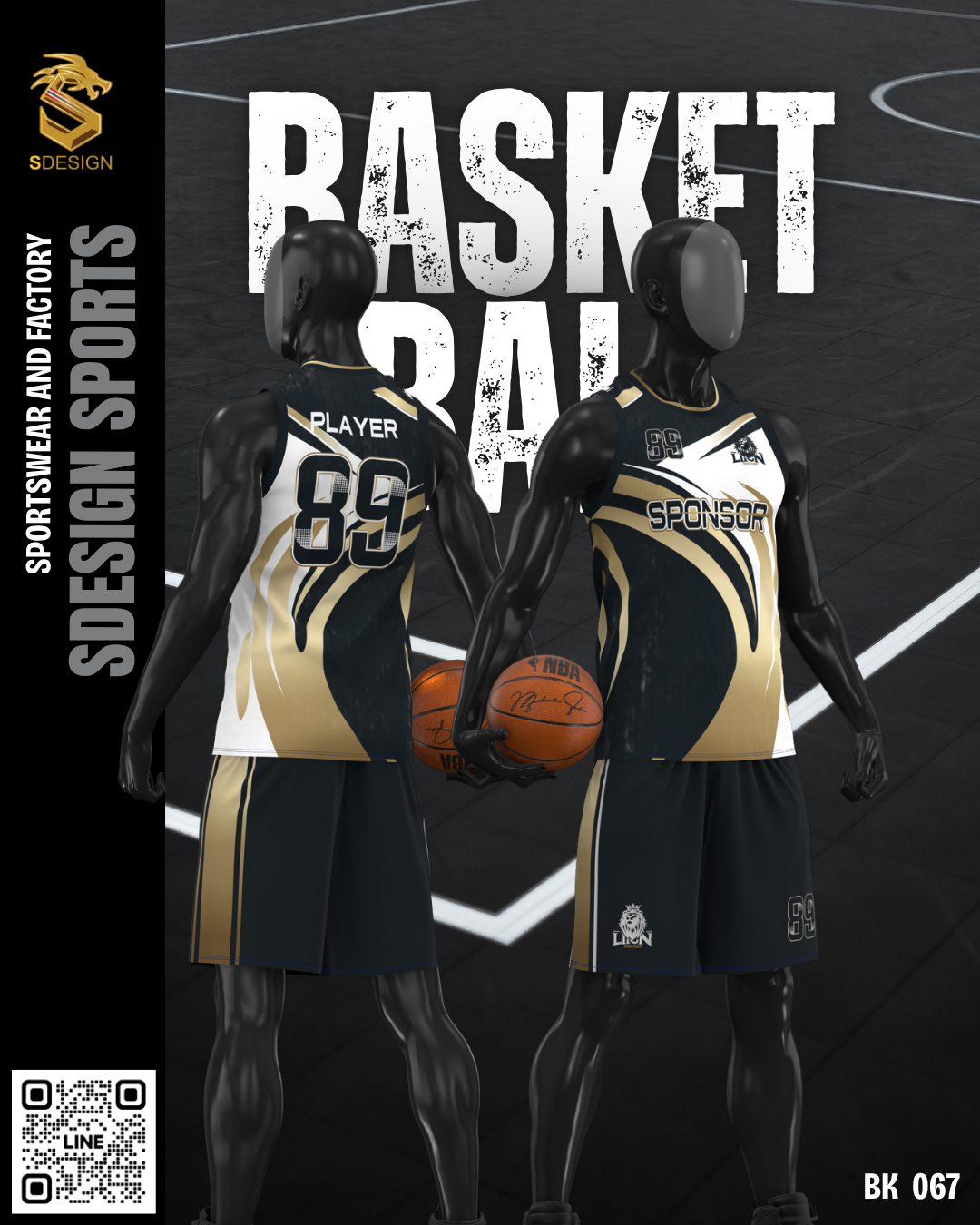 ชุดกีฬาบาสเกตบอล พิมพ์ลายทั้งตัว เนื้อผ้า "นาโนเทค" BK 067