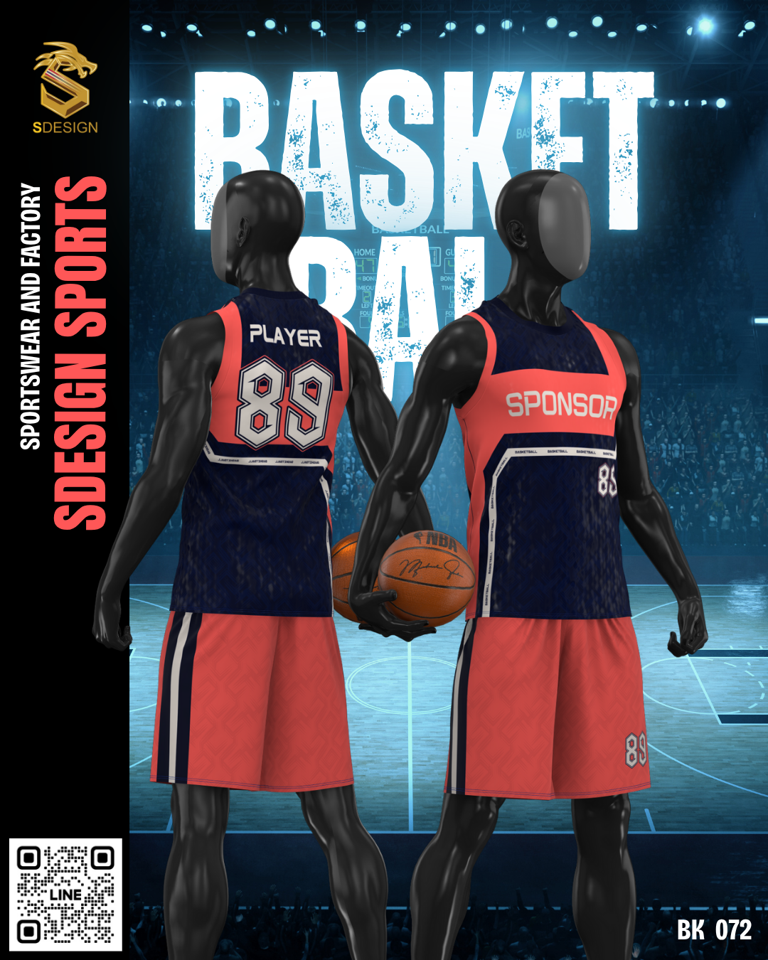 ชุดกีฬาบาสเกตบอล พิมพ์ลายทั้งตัว เนื้อผ้า "นาโนเทค" BK 072