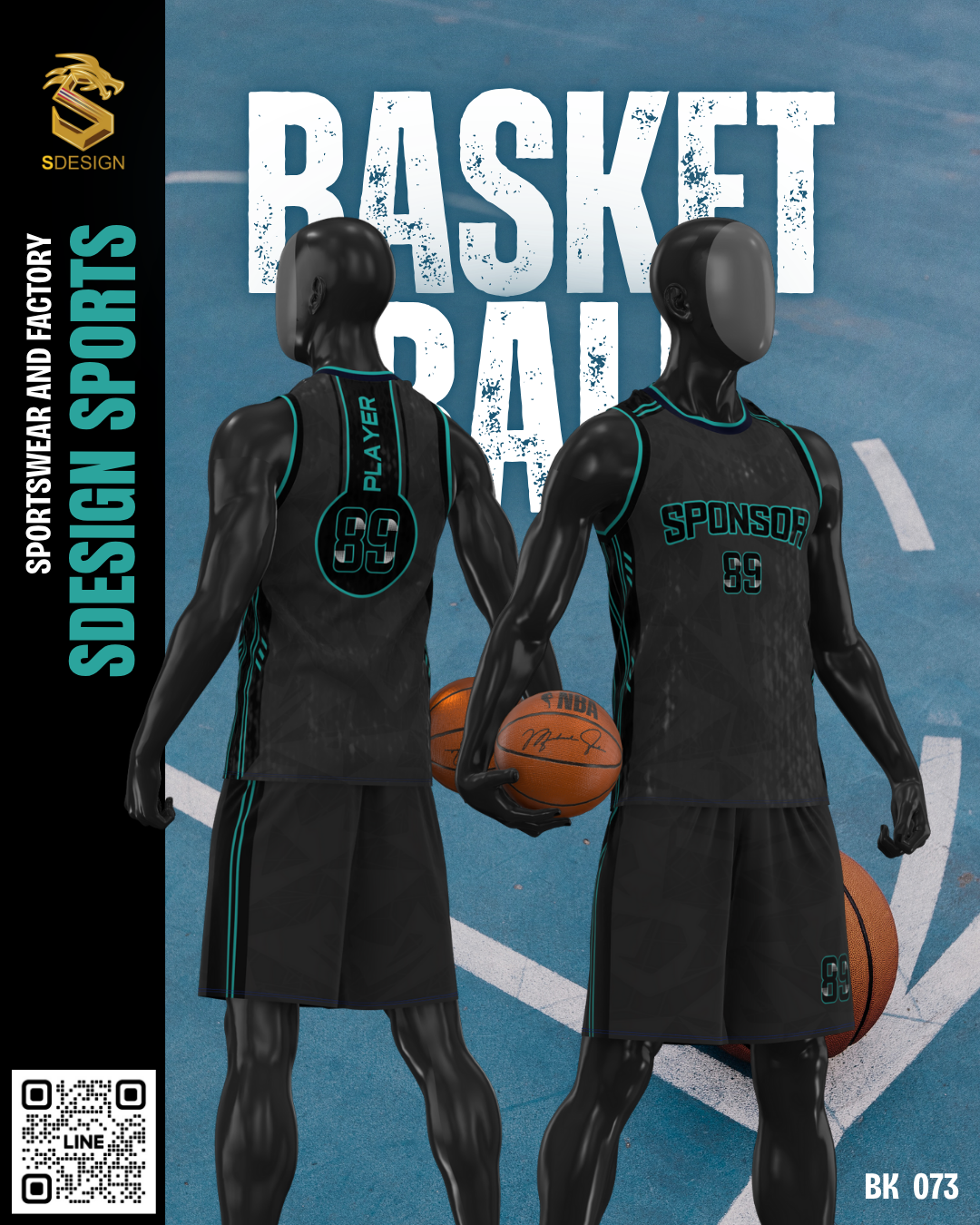 ชุดกีฬาบาสเกตบอล พิมพ์ลายทั้งตัว เนื้อผ้า "นาโนเทค" BK 073