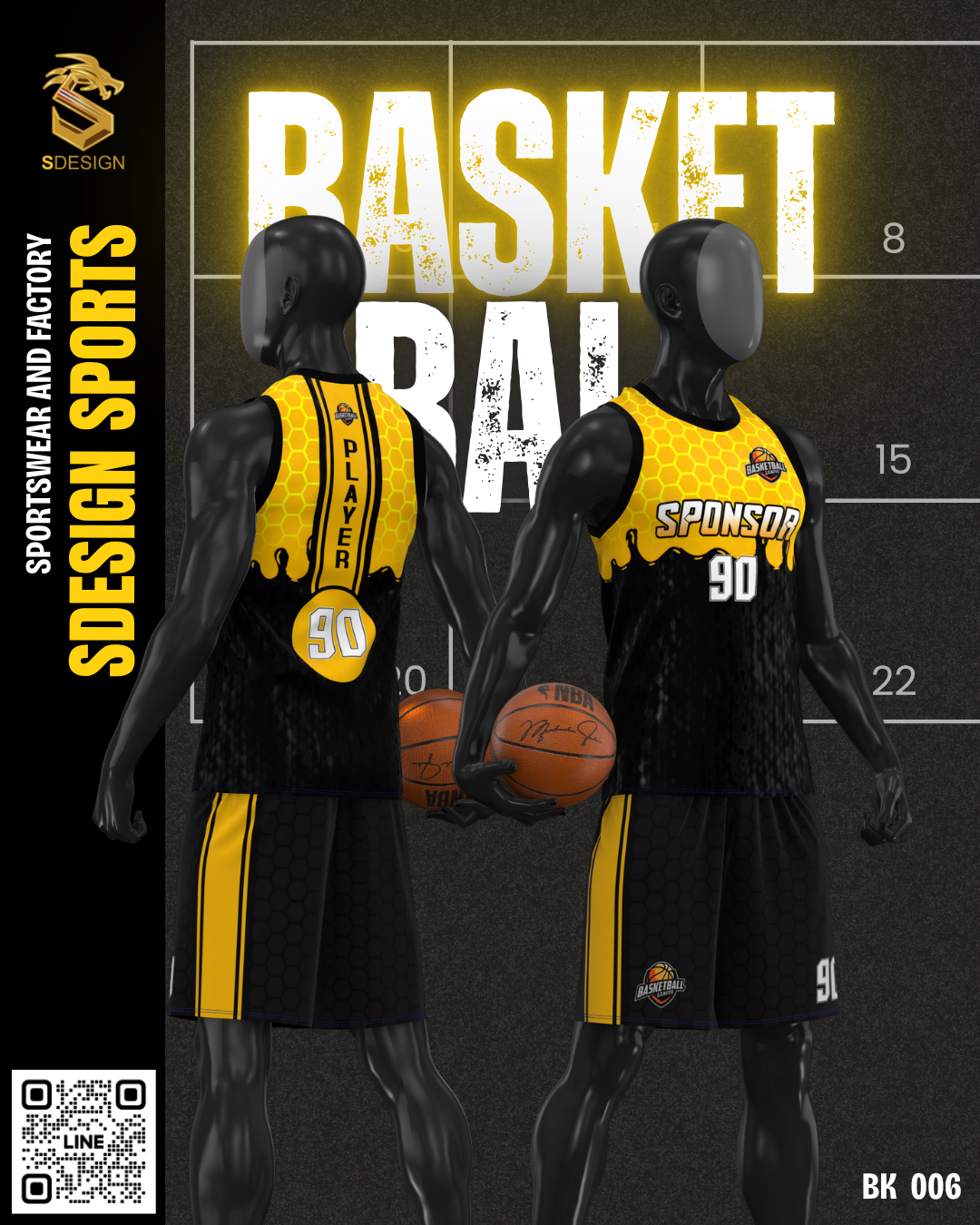 ชุดกีฬาบาสเกตบอล พิมพ์ลายทั้งตัว เนื้อผ้า "นาโนเทค" BK 006