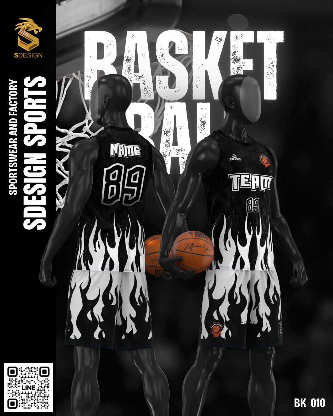 ชุดกีฬาบาสเกตบอล พิมพ์ลายทั้งตัว เนื้อผ้า "นาโนเทค" BK 010