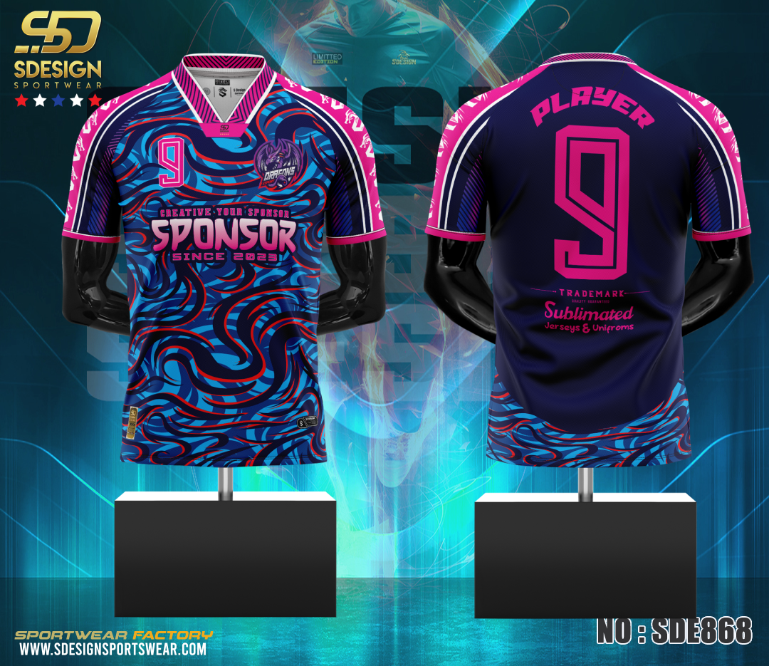 เสื้อกีฬาฟุตบอล พิมพ์ลายทั้งตัว เนื้อผ้า "นาโนเทค" SDE868