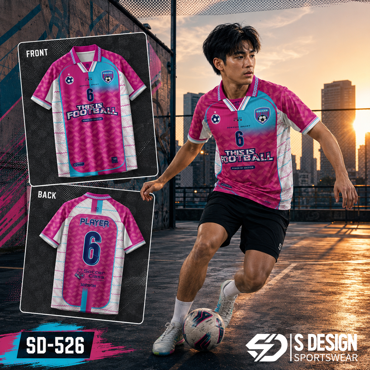 เสื้อกีฬาฟุตบอล พิมพ์ลายทั้งตัว เนื้อผ้า "นาโนเทค"SD-526