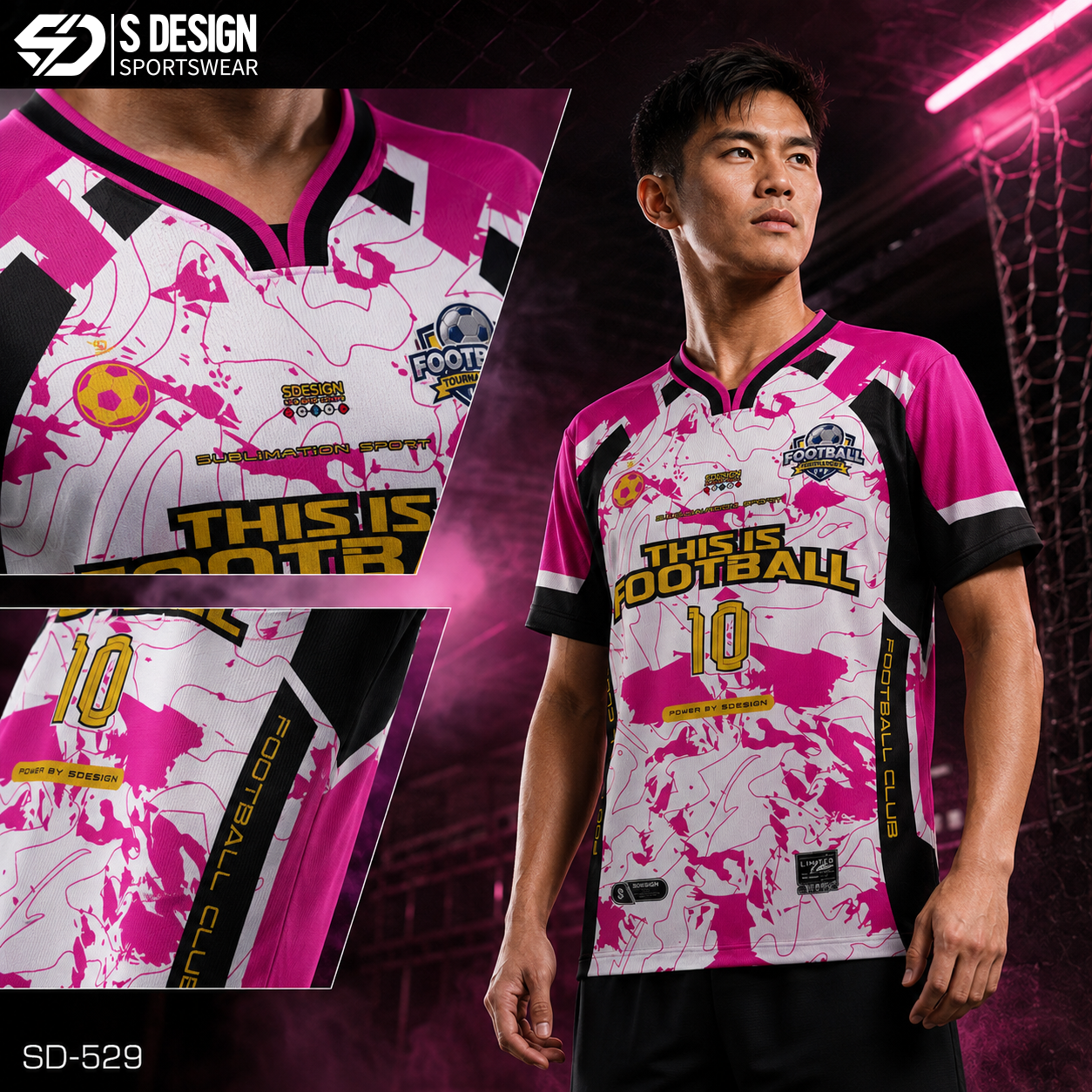 เสื้อกีฬาฟุตบอล พิมพ์ลายทั้งตัว เนื้อผ้า "นาโนเทค"SD-529