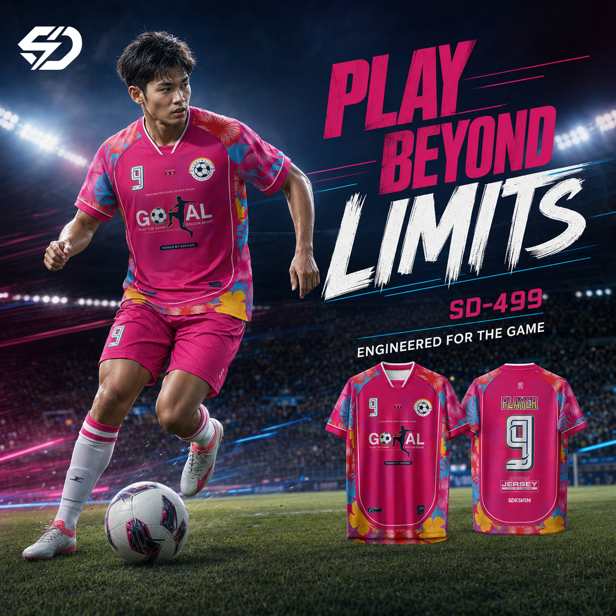 เสื้อกีฬาฟุตบอล พิมพ์ลายทั้งตัว เนื้อผ้า "นาโนเทค"SD-499