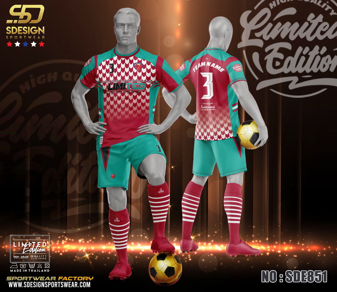เสื้อกีฬาฟุตบอล พิมพ์ลายทั้งตัว เนื้อผ้า "นาโนเทค" ET-SDE851