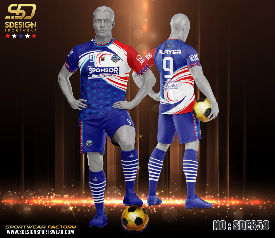 เสื้อกีฬาฟุตบอล พิมพ์ลายทั้งตัว เนื้อผ้า "นาโนเทค" ET-SDE859