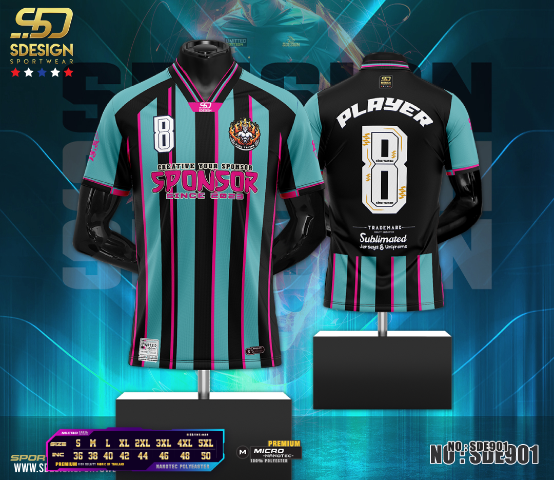 เสื้อกีฬาฟุตบอล พิมพ์ลายทั้งตัว เนื้อผ้า "นาโนเทค" SDE901